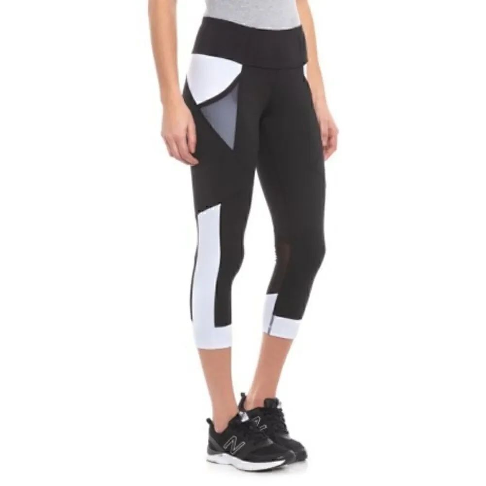 Yogalicious black white mesh athletic capri pants